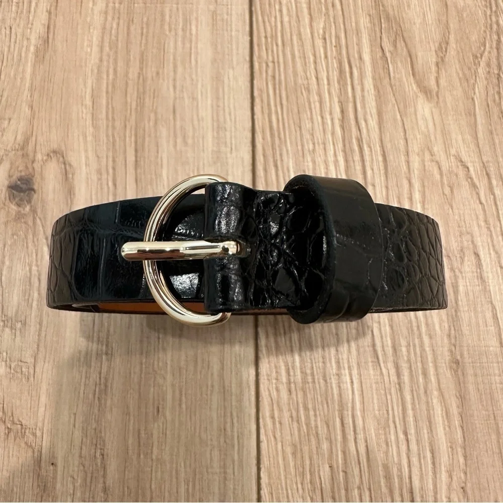 Black and Silver Vegan Leather Croc Belt
